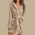 thumbnail image 2 of QianmianT Robes for Women Bathrobe Hooded Fuzzy Short Robe with Belt and Pockets Long Sleeve Fluffy Robe Fuzzy Cute Warm Robe, 2 of 5