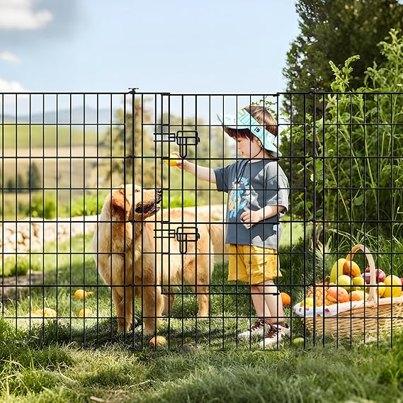 Metal Garden Fence 40 inch H x 28 inch W, 5 Panels (4 Panels + 1 Gate), Total 11.6 ft, No Dig Fence Rustproof Animal Barrier Fencing for Dog, Rabbits, and Patio,Yard