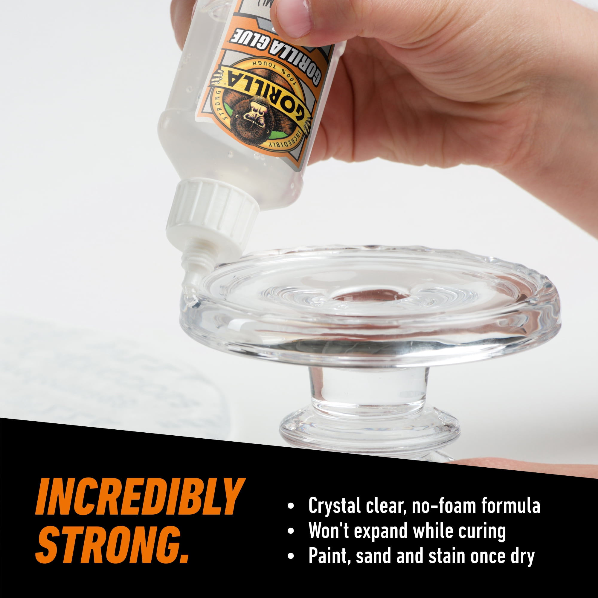 (2 pack) Gorilla Clear Waterproof Polyurethane Glue, 1.75 Ounce Bottle. Assembled product Weight is 0.21 lbs.