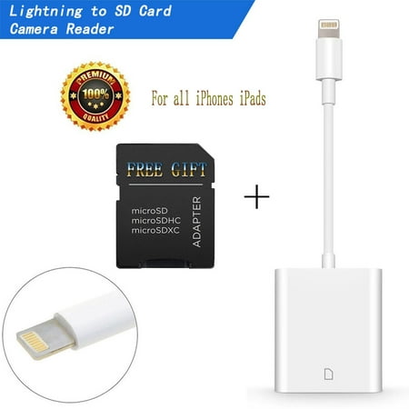 SD Card Reader for iPhone, Lightning Adapter for iPhone (Support iOS 12 and Before), Trail Camera Viewer Card Reader iPhone XS/MAX/XR/X/8 Plus/8/7 Plus/7/6s Plus/6s/6 Plus/6/5 iPad, No App
