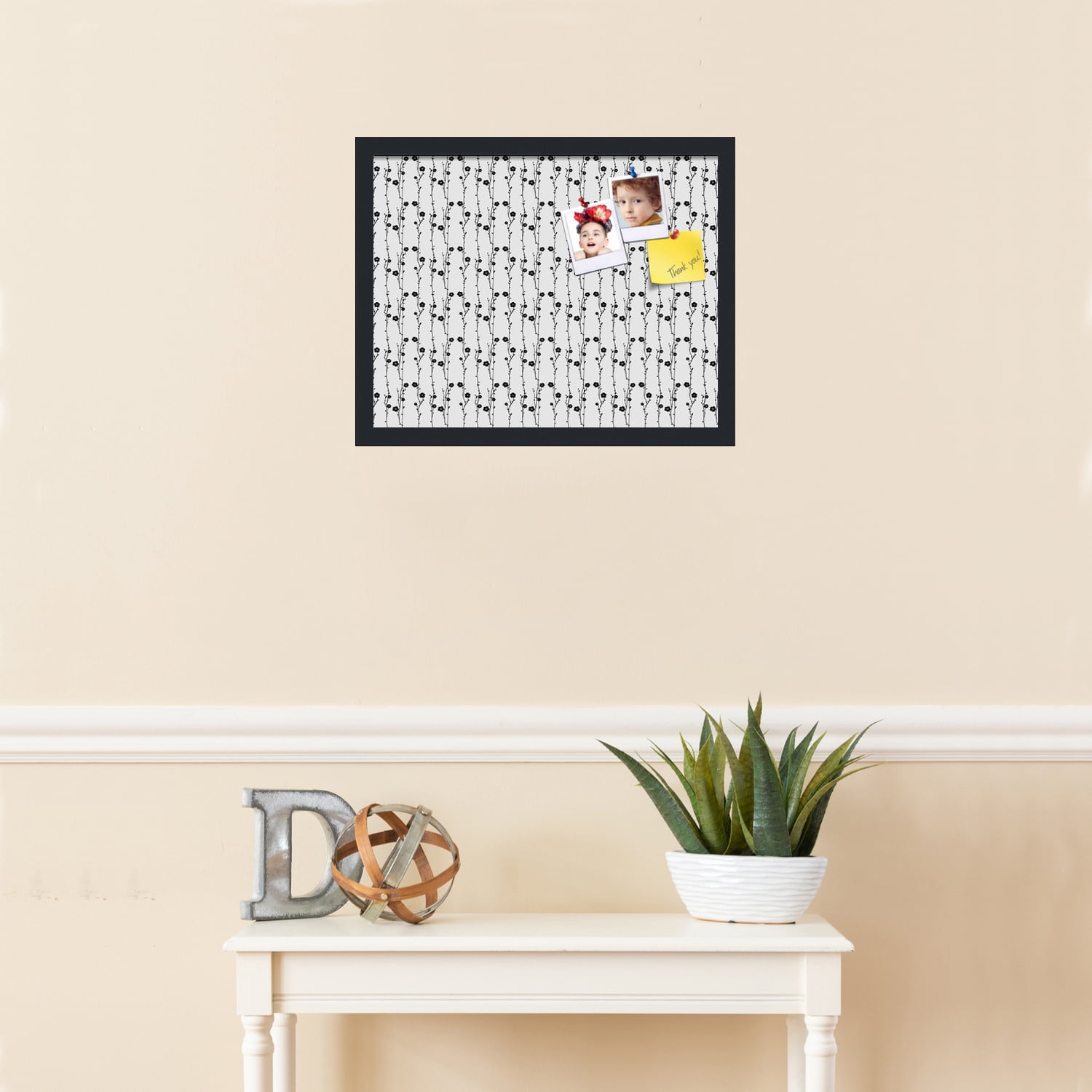 PinPix 19x15 Custom Cork Bulletin Board Floral Design Black Floral Poster Board Has a Fabric Style Canvas Finish, Framed in Floral Design Black Floral, by ArtToFrames (PinPix-207)