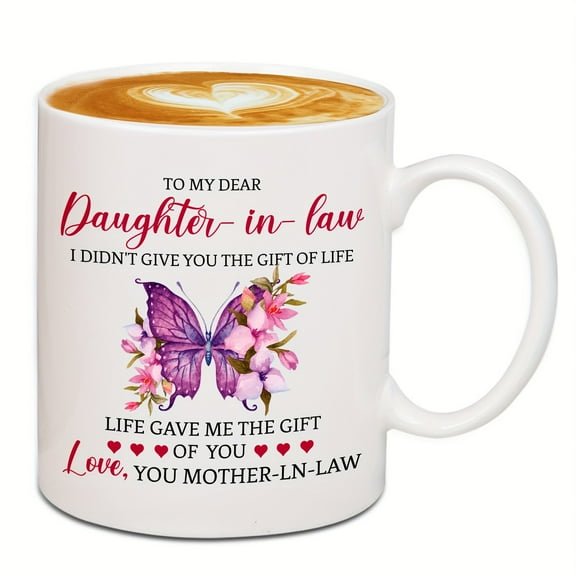 1pc, Daughter In Law Coffee Mug, Ceramic Coffee Cups, Inspirational Quotes Water Cups From Mother In Law, Summer Winter Drinkware, Christmas Gifts