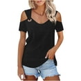 thumbnail image 6 of Simua Womens Summer Tops V-Neck O Ring Cold Shoulder Tank Tops Casual Short Sleeve T-shirt Blouse, 6 of 8