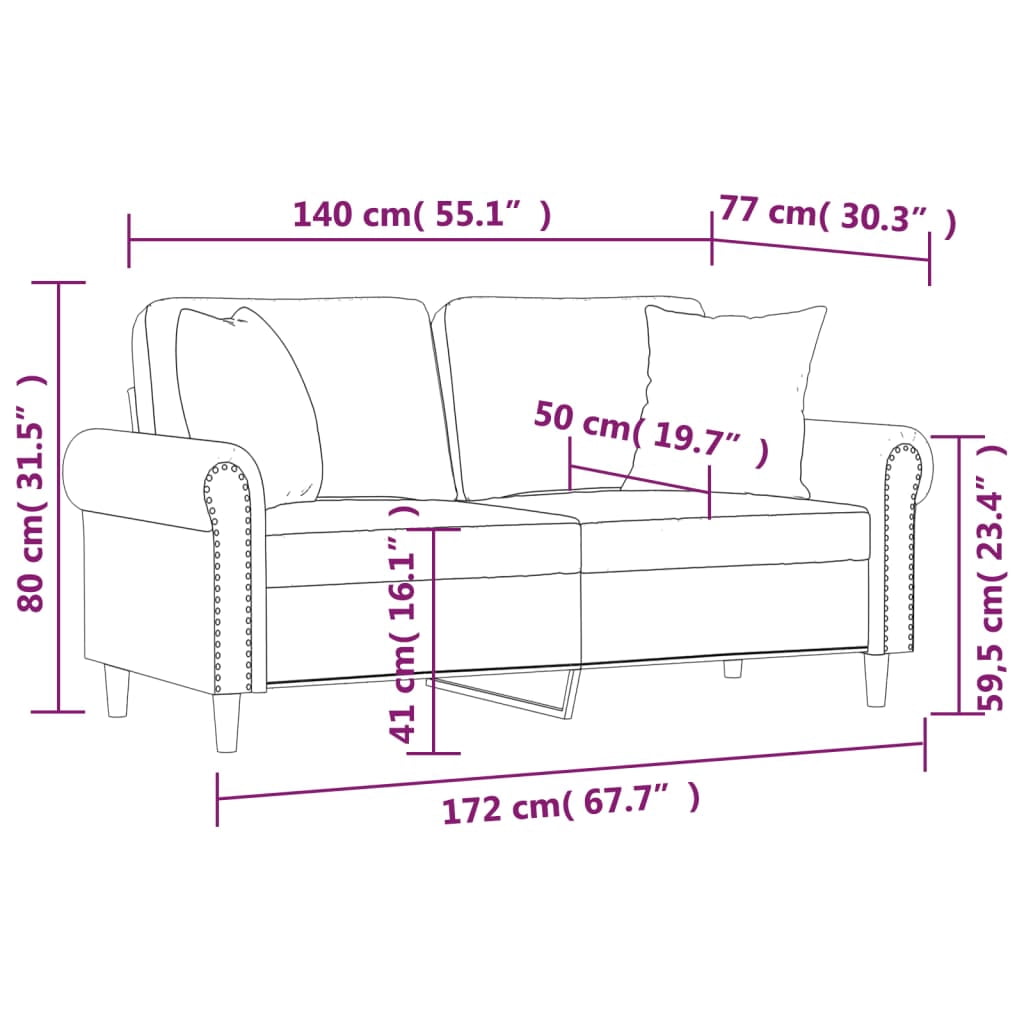 vidaXL 2-Seater Sofa with Throw Pillows Accent Loveseat for Living Room Velvet