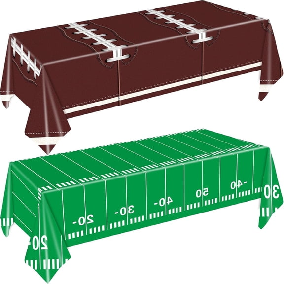 2 Pieces Football Tablecloth D rations - 54 x 108 Inches Disposable Plastic Table Covers with Football and Field Designs for Sports Party Supplies, Game Days, and Birthday Celebrations