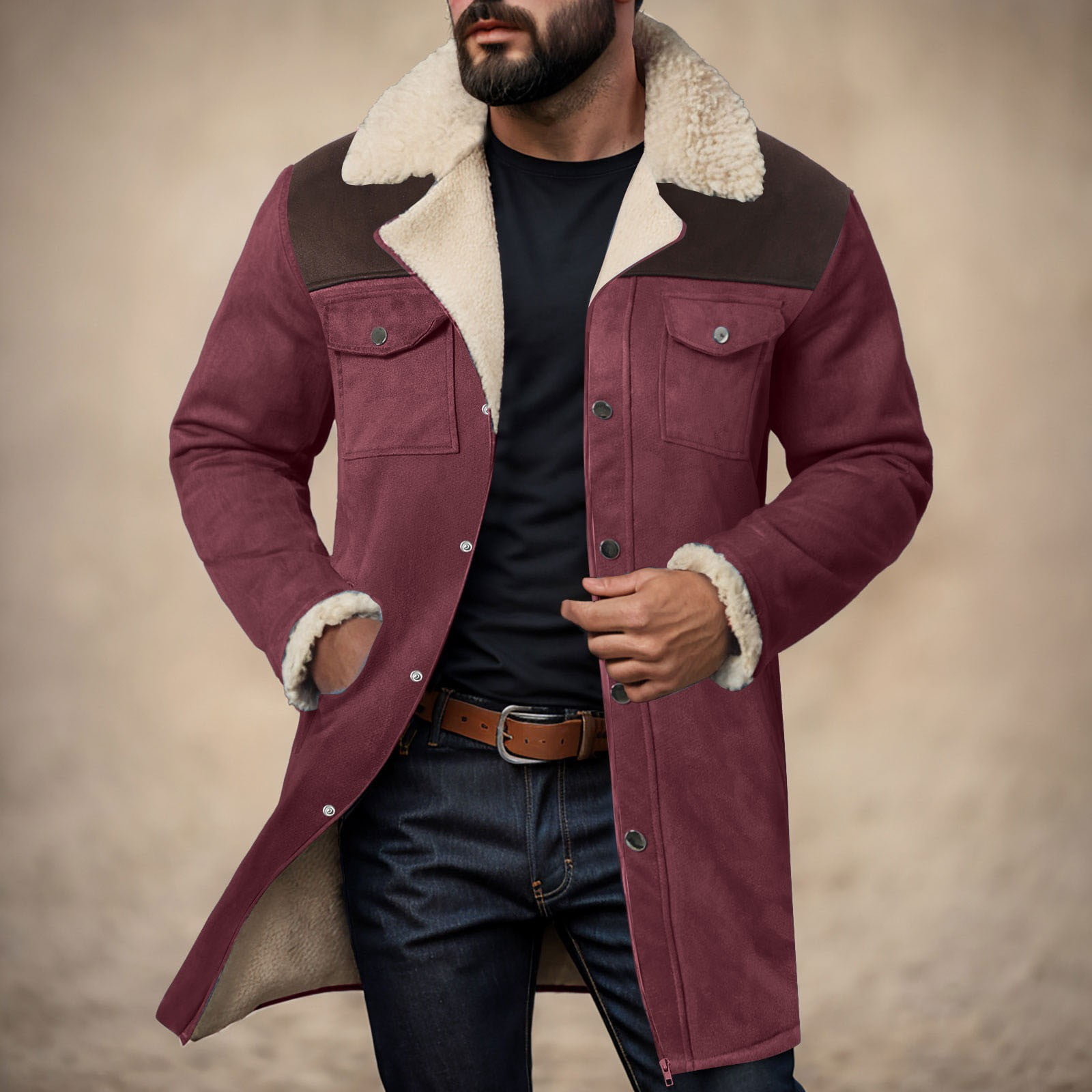 ZTKWD Mens Western Cowboy Jacket Long Trench Coats Vintage Jacket