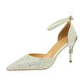 thumbnail image 2 of ROMANCE VICTORY Women's Shiny Sequins Buckle Pointed Toe High Heels Pumps Wedding Party Prom Shoes, 2 of 11
