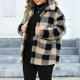 thumbnail image 5 of Women's Flannel Jacket Plus Size Plaid Lapel Coats with Pockets Casual Button Fleece Jackets Winter Warm Outerwear (Khaki 5XL), 5 of 6