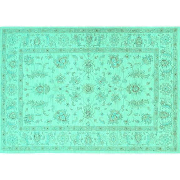 Ahgly Company Machine Washable Indoor Rectangle Persian Turquoise Blue Traditional Area Rugs, 5' x 7'