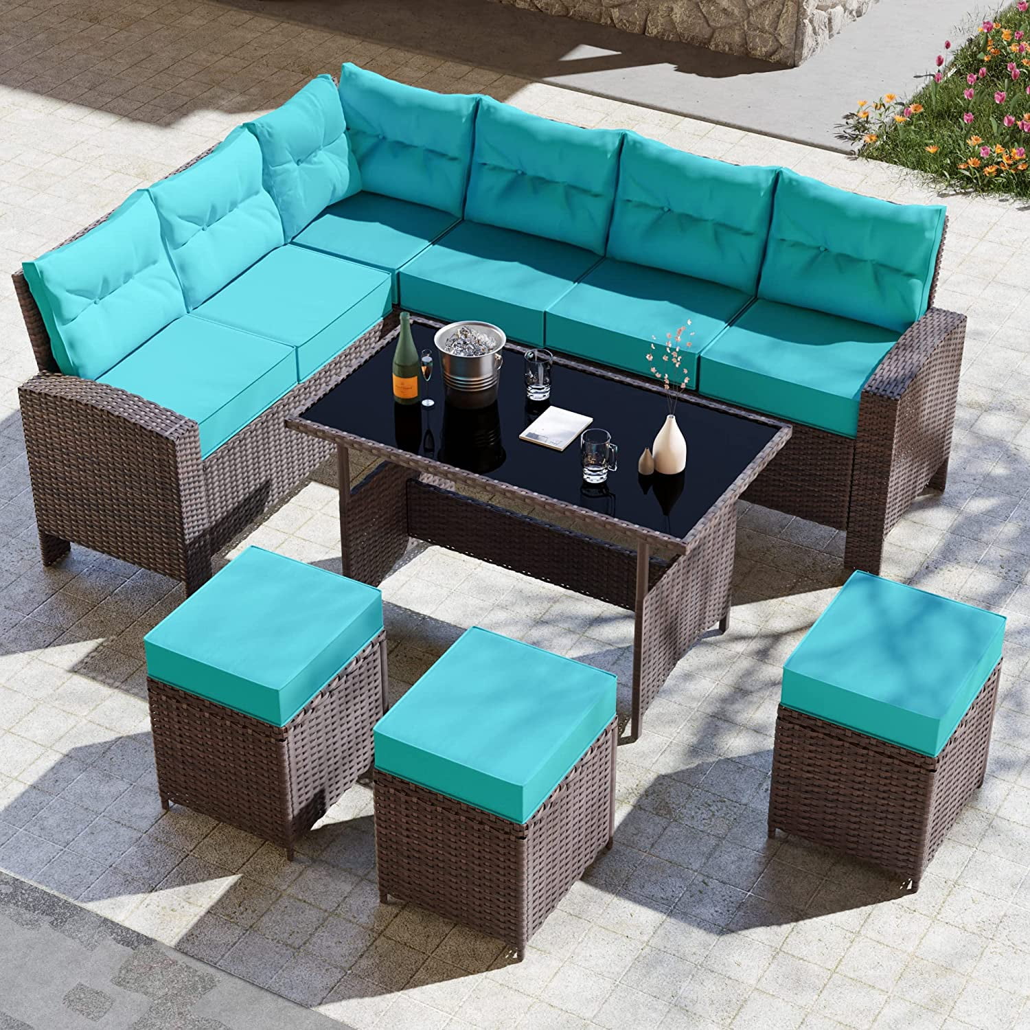 Gotland 7 Piece Outdoor Patio Furniture Set AllWeather Wicker Rattan