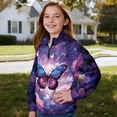 thumbnail image 3 of Uorisanigo Girls Half Zip Pullover Sweatshirt Fall Fashion Purple Butterfly Long Sleeve Pullover Shirts Top Oversized Quarter Zipper Cropped Sweatshirt for Sports and Daily Wear, 3 of 7