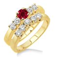 thumbnail image 1 of 2 Carat Red Ruby Five Stone Moissanite Diamond Bridal Set on 10k Yellow Gold, 1 of 2