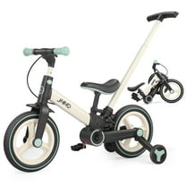 JMMD Toddler Bike with Push Handle for 18-60 Months Kid, 6-in-1 Foldable Balance Bike with Training Wheels, Pedals, Kids Tricycle for Boy & Girl, Mint