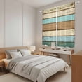 thumbnail image 4 of Farmhouse Teal Brown Kitchen Curtains, Ombre Wooden Vintage Light Filtering Window Curtain Panels, 2Pcs Rod Pocket Window Treatments Set for Living Room Bathroom Bedroom 42x63 Inches, 4 of 9