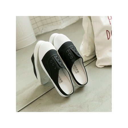 

Rockomi Ladies Casual Shoes Lace Up Flats Comfort Canvas Sneakers Womens Lightweight Fashion Breathable Slip On Black Mules 5.5
