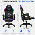 thumbnail image 2 of Silla Gaming Con Luces LED RGB Reclinable, Altura Ajustable Ergonómica, Sillón Gamer Para PC Con Cojines Lumbar Y Cervical, Apoyabrazos Ajustables Para Oficina Y Estudio, 2 of 6