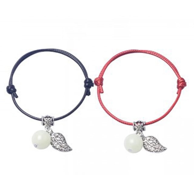 2 pulseras luminosas de cuero sintético ajustables unisex de moda con colgante de cuerda pulsera de la amistad