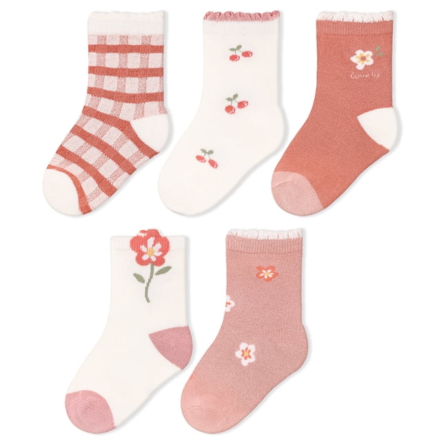 Laklulu - Calcetines de algodón para bebé, con dibujos de osos, suaves, cálidos, gruesos, antideslizantes, para invierno, 5 pares
