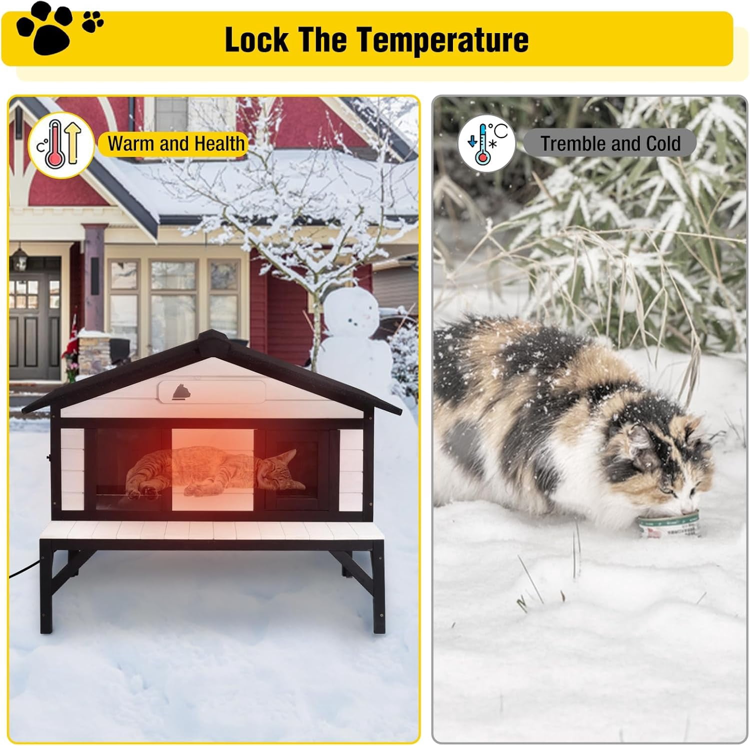 Aivituvin Heated Cat House for Outside Large Outdoor Cat House Insulated Weatherproof Feral Cat Shelter with Heating Pad, Insulated Thermal Liner, Chewproof Cable for 1-4 Cats, Winter-Ready (Black)