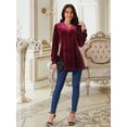 thumbnail image 5 of DARING DIVA Women's Velvet V Neck Long Sleeves Casual  Blouses S Wine Red, 5 of 8
