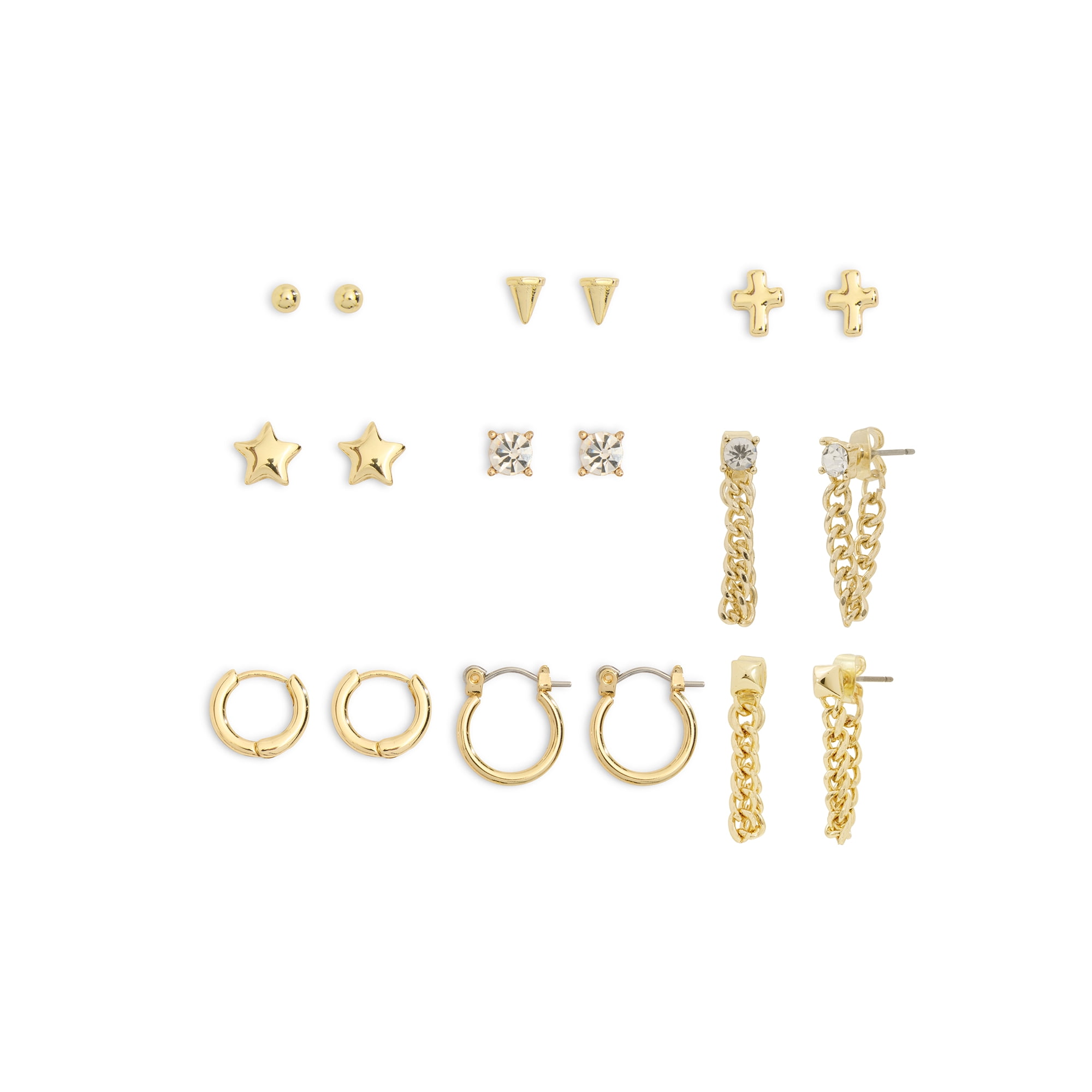 Madden NYC Women's Gold Tone Western Mixed Stud & Hoop 9-Piece Earring Set