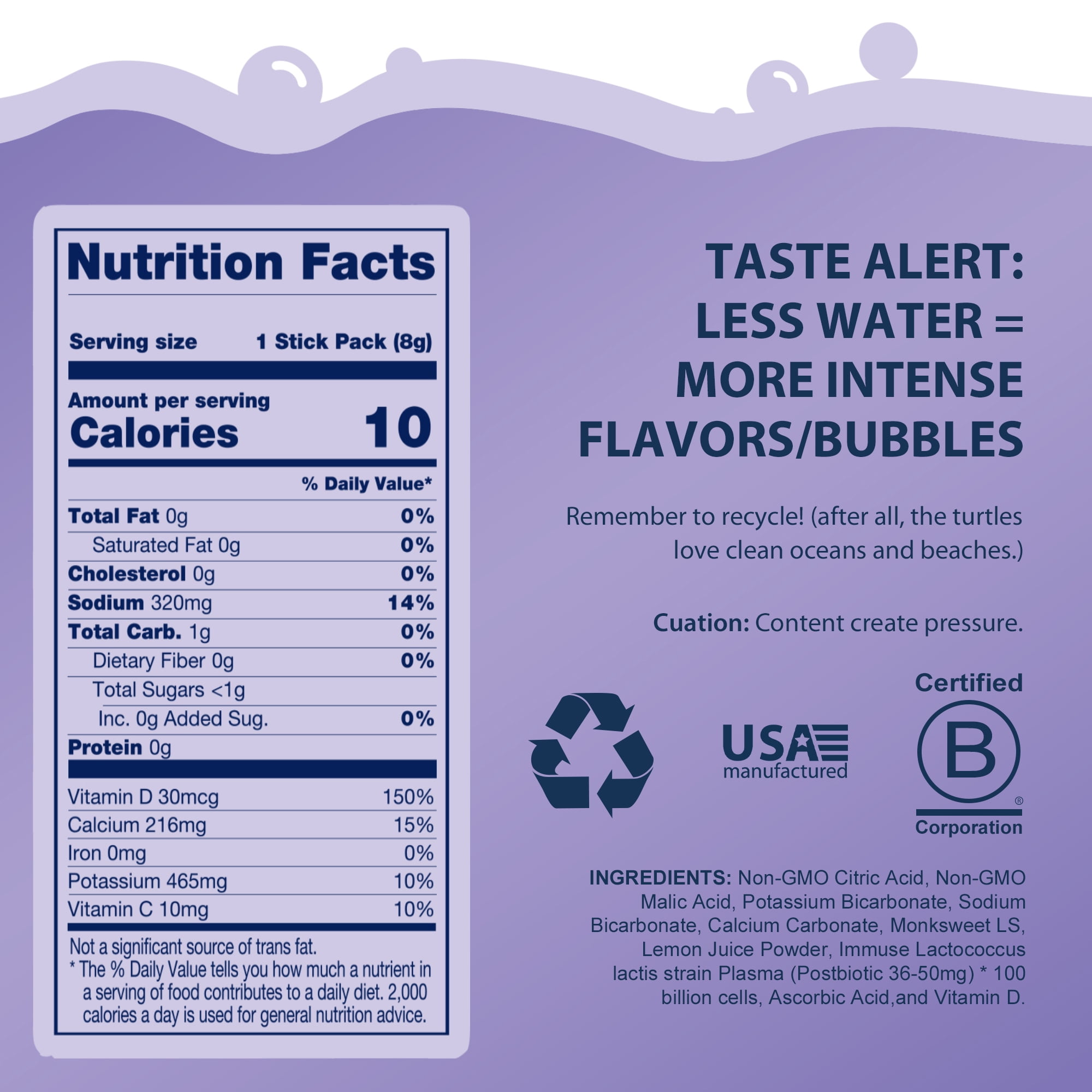 Bobelo Patented Bubbles, Lavender Lemonade, Stress Relief Powdered Drink Mix, 0.28 oz, 15 Count Packets