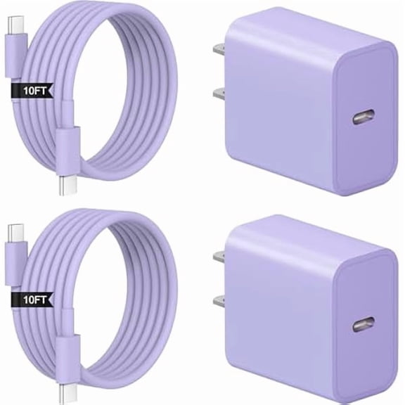 iPhone 17 16 15 Charger Fast Charging 2 2Pack 20W USB C Wall Charger with 10FT Fast Charging Cable Compatible with iPhone 17/17 Air/17 Pro/17 Pro Max/iPhone 16/15 Series, iPad Pro/AirPods-Purple