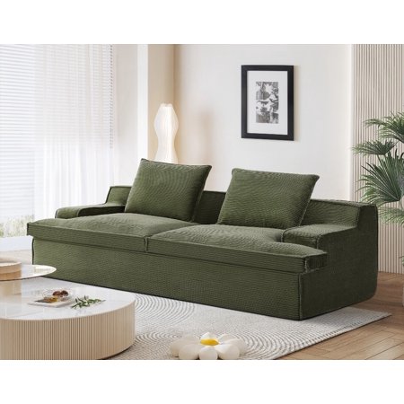 Nimbus Living Room 4-Seater Oversized Full Foam Couch with Soft Corduroy Fabric, Wide Armrests, Ergonomic Compressed Sofa in a Box, No Assembly, 90 Inch Wide