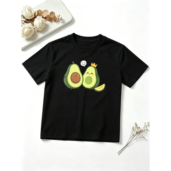 Girls Graphic Tees Cute Kawaii Avocados Short Sleeve Kids T-Shirt, 100% Cotton Soft Casual Tops for Children