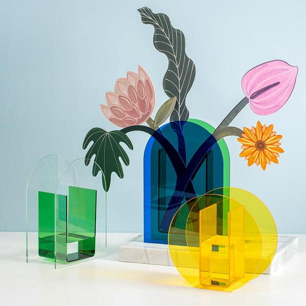 Cheers Us Iridescent Vase Modern Contemporary Home Decor Rainbow Clear Acrylic Colorful Geometric Minimalist Gift Perfect For Flowers Plants Eucalyptuore Mondrian Com - Iridescent Home Decor