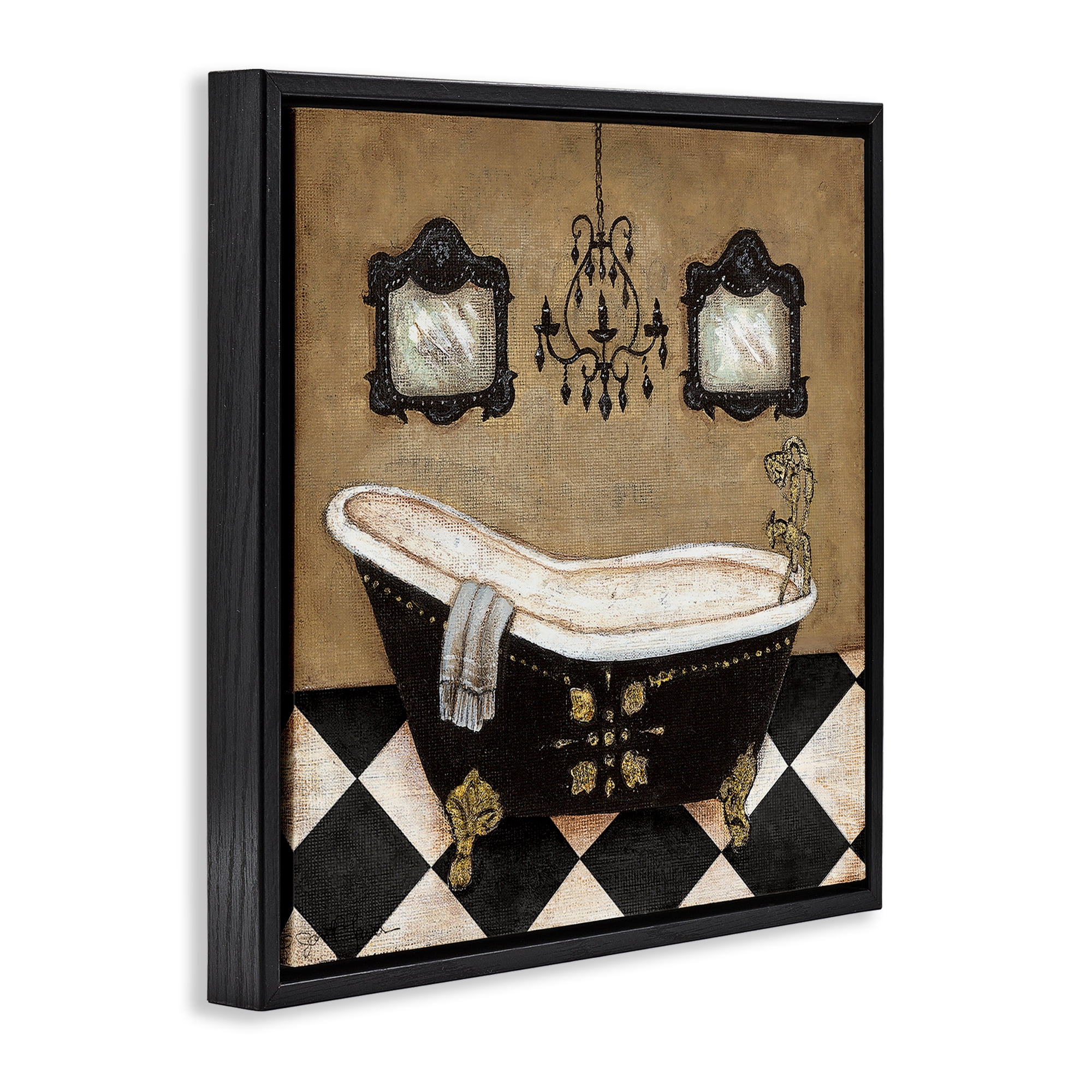 Stupell Industries Elegant Vintage Bathtub Black Framed Floater Canvas Wall Art, design by Janet Tava