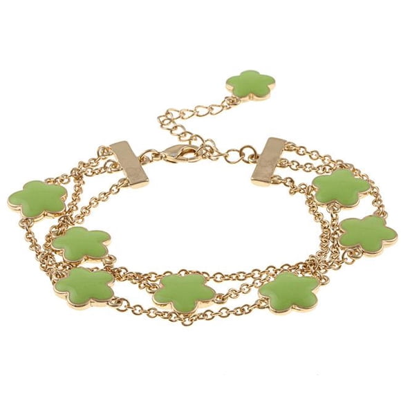 Goldtone Green Enamel Three Strand Bracelet