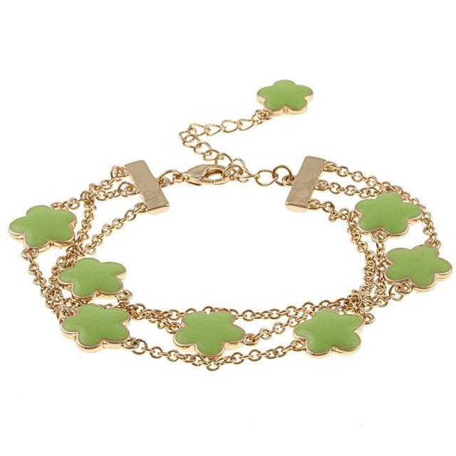 Goldtone Green Enamel Three Strand Bracelet