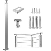 KFFKFF Wire Handrail Post for Deck Stair, 42 x 1.97 x 1.97", Stainless Steel Cable Railing Post with Pre-Drilled Pickets, Includes Mounting Bracket, Silver Stair Railing Kit