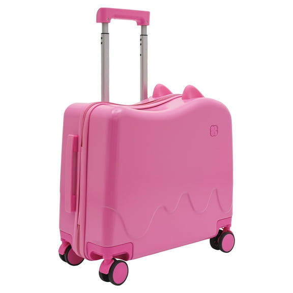 Miumaeov 18" Pink Kids Ride-On Suitcase Rolling Luggage With Lock Portable Travel Children's Luggage Case