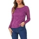 thumbnail image 4 of BLUSA DE ENCANTO PARA MUJER CON CUELLO REDONDO, MANGAS LARGAS, TRANSPARENTE, BORDADO DE FLORES, EN LILA OSCURO, 4 of 5