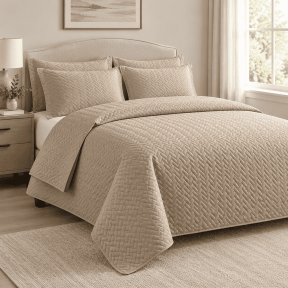 Beige Quilt Set/xl Extra Long Bedspread