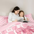 thumbnail image 5 of jejeloiu Monogrammed T Letter Queen Comforter Set,Pink Bowknot Plaid Bedding Comforter Set For Bow Girl Reversible 3pcs, 5 of 8