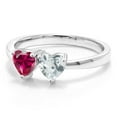 thumbnail image 2 of Gem Stone King 925 Sterling Silver Red Created Ruby and Sky Blue Aquamarine Heart Shape Women Ring (1.02 Cttw, Gemstone Birthstone, Size 6), 2 of 6