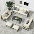 thumbnail image 2 of May in Color 2 Pieces Aluminum Outdoor Patio Ottoman Set, Outdoor Foot Stools with Thick Cushion, Small Seat Furniture for Porch Balcony Backyard, Beige, 2 of 6