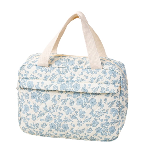Lunch Bag for Women Quilted Floral Tote with Front Pocket Insulated Lunch Container Cooler Bag for Work Convenient Workday Snack Organizer