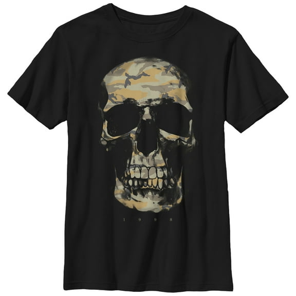 Boy's Lost Gods Camouflage Print Skull  Graphic Tee Black X Large