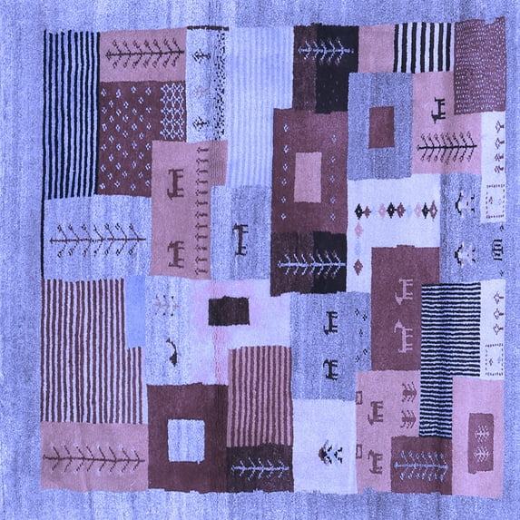 Ahgly Company Machine Washable Indoor Square Abstract Blue Contemporary Area Rugs, 5' Square