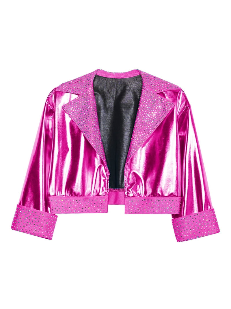 Hansber Kids Girls Shiny Metallic Long Sleeve Jacket Hip Hop Jazz