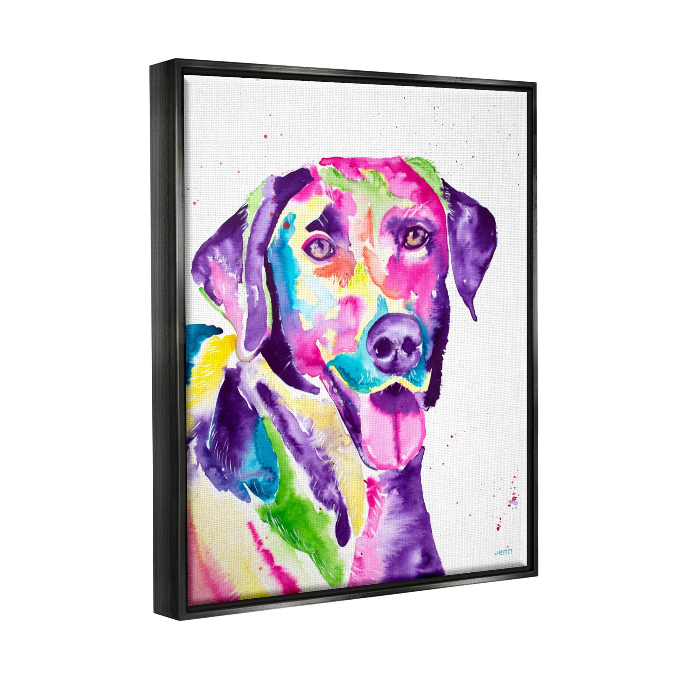 Purple Lab Dog Happy Retriever Animals & Insects Graphic Art Jet Black Framed Art Print Wall Art