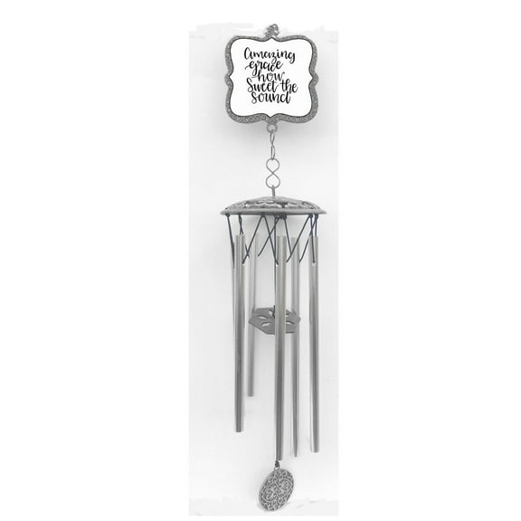 Card It 20.5" Gray and White "Amazing Grace How Sweet the Sound" Wind Chime