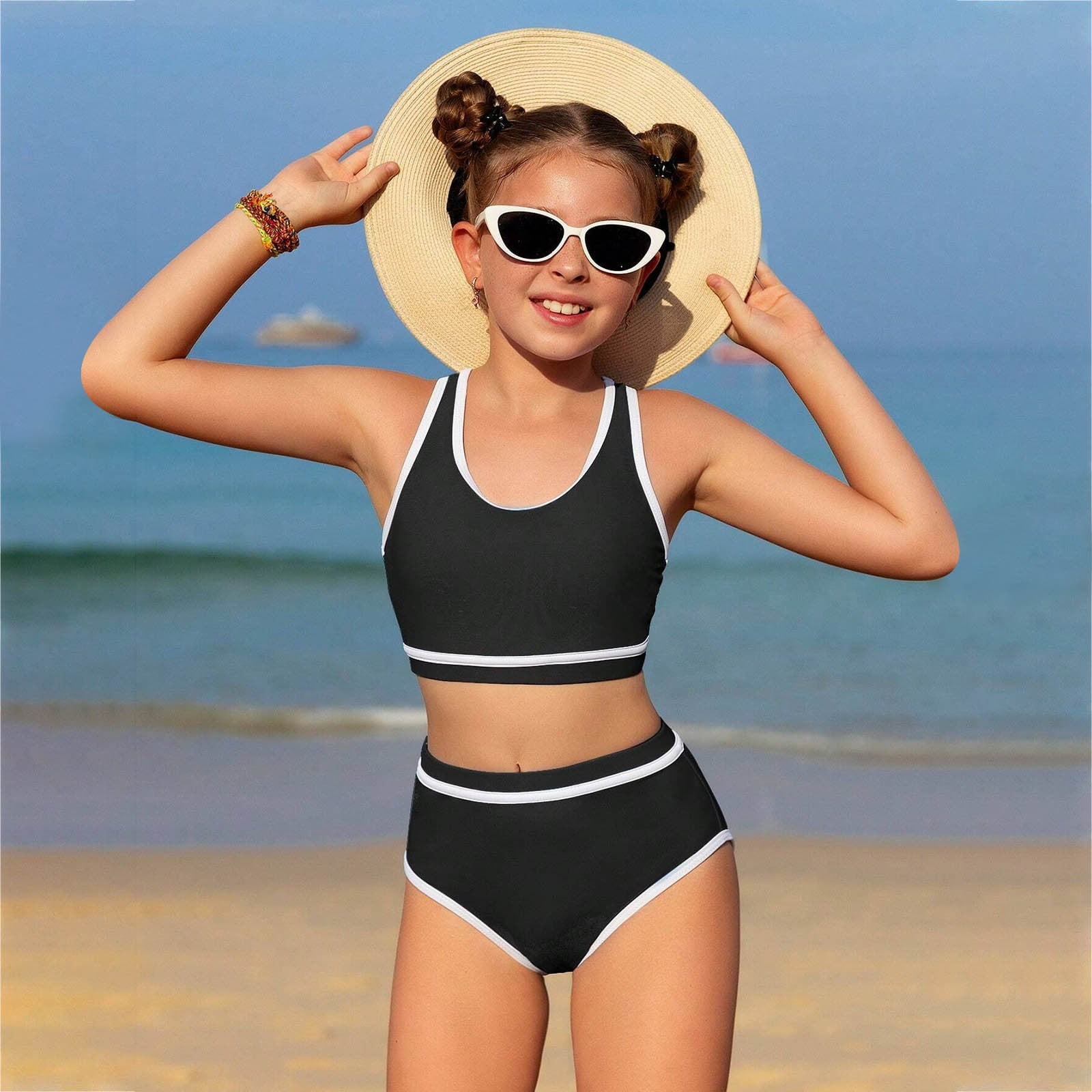 Son and daughter 2点set XZNPDUCQ Toddler Girl's 2 Piece Swimsuits Soild Bikini Bathing