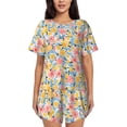 thumbnail image 1 of Balery Watercolor Wildflowers Conjunto de Pijama para Mujer con Estampado, Dos Piezas de Manga Corta y Shorts, Ropa de Dormir Suave con Cuello Redondo y Bolsillos-Medium, 1 of 6