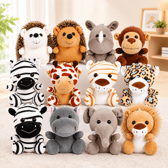PANGTON VILLA 12-Pack Small Plush Forest Animal Toys for Kids, Decor, Gift, Hanging