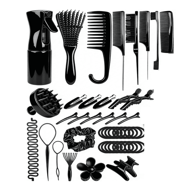 "Kit 46pz Peine De Masaje De Cepillo Adecuado para cabello Rizado Belug negro "